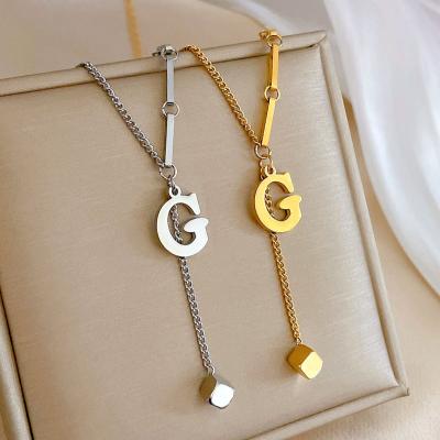 China TRENDY 18K Gold Plated Fashion 316L Stainless Steel Letter G Cube Pendant Necklace For Women for sale