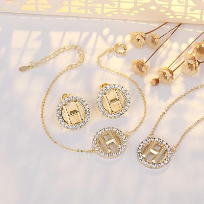 China TRENDY Korean Fashion Luxury Zircon Letter H Gold Plated Jewelry Set For Women for sale