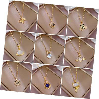 China TRENDY 18K gold plated stainless steel chain cubic zirconia smart heart pendant butterfly necklace for women for sale