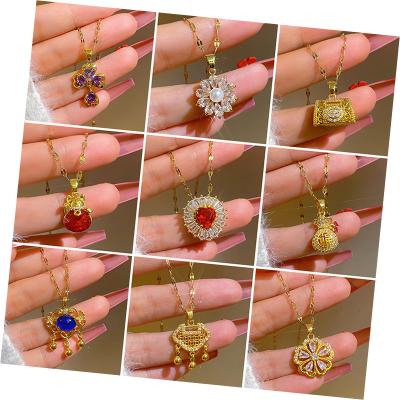 China TRENDY Korean fashion cute stainless steel chain colorful zircon pendant wholesale necklace for women gold plated jewelry for sale