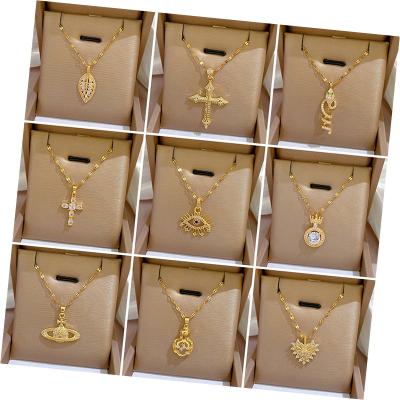 China TRENDY Western fashion stainless steel chain zircon cross eye snake pendant necklace for women gold plated jewelry for sale