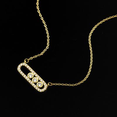 China TRENDY Korean Fashion Cute Zircon Geometric Paperclip Pendant Necklace For Women Gold Plated Jewelry for sale