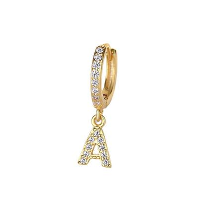 China TRENDY Korean Fashion Cute Zircon 26 Letter Drop Gold Plated Hoop Earring For Women for sale