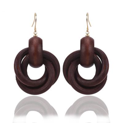 China TRENDY Western Fashion Vintage Screw Knot Drop Wood Hook Earrings For Women for sale