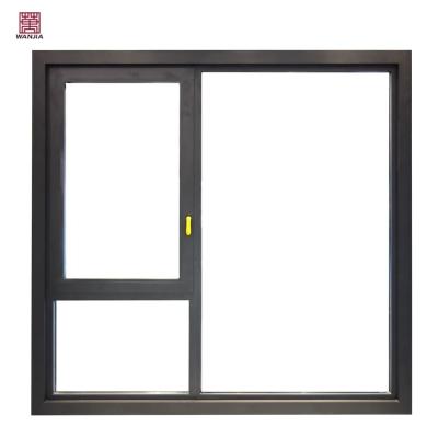 China Magnetic Screen WANJIA Design Glass Window Energy Efficient Black Powder Coated Aluminum Windows for sale