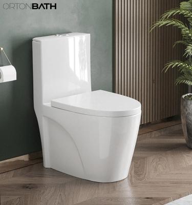 China Double-Flow ORTONBATH Bathroom Toilet Commode Siphonic One Piece Toilet With Oval Toilet Seat for sale