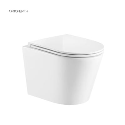 China Hidden Ceramic Wall Hung Toilet Wall Mounted High Quality Chinese Sanitary Ware Bathroom Commode Tank ORTONBATH for sale