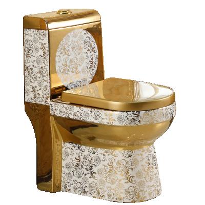 China Double-flush gold color luxury style electroplanting one piece toilet for sale