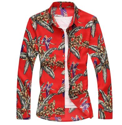 China 2021 new wholesale cheap oversized men's long sleeved floral custom fashion casual beach printed flower shirt men's tops for sale