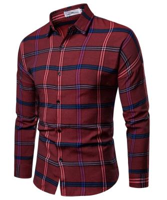 China Custom Logo Custom Pocket Casual Plaid Anti-pilling Long Sleeve Fashion Soft Shirt Men's Autumn Plaid Slim Shirt Men's Slim Shirt for sale