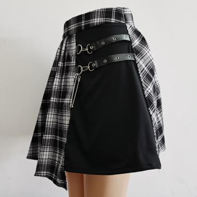 China Anti-Static Plus Size Plump Girls Skirt JK Punk Pleated Skirt Women's Spring And Autumn Plaid Gothic Black And White Skirt for sale