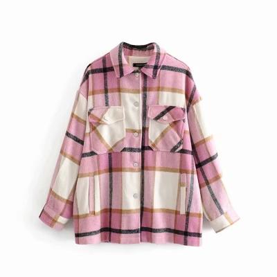 China new design Anti-wrinkle shirt coat for women's new fashion plaid shirt 2021 women's loose casual lapel shirt cardigan coat for sale