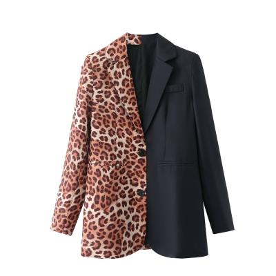 China 2022 Anti-wrinkle suit coat spring and Autumn New Women's clothing wholesale color matching leopard print middle sleeve suit long long for sale