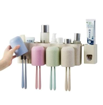 China Wheat Viable Straw Holder Cup Holder Cartoon Bathroom Storage Box Organizer Set Toothbrush Holder Home Material for sale