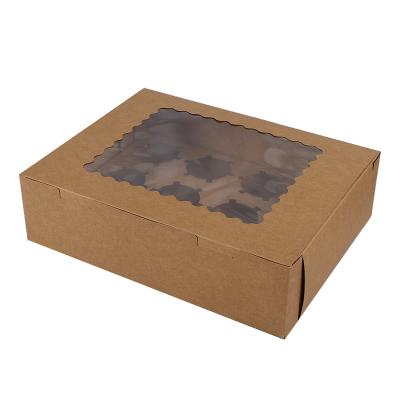 China Recycled Materials Wholesale Customize Cardboard Packaging Paper Boxes 12 Slots Cake Cupcake Box Muffins Baking Packaging Box for sale