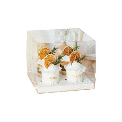 China Wholesale Recycled Materials 10pcs/bag Customize PVC Cupcake Box Party Decoration 4-Cups Paper&Transparent Package With Insert for sale