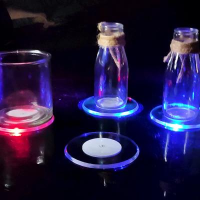 China Factory Wholesale Colored Acrylic Glowing Wine Glass Coaster LED Coaster Light Guide Party Mat Flash Light Base for sale