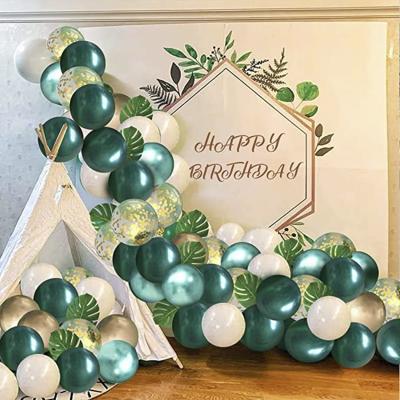 China Disposable jungle theme party balloon 12 inch dark green platinum baby tropical palm leaf jungle party decorations for sale