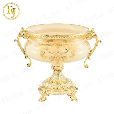 China High End Metal Muslim Ceramic Snack Bowl Foot Skidki Chinni Idishlar Posuda Uzbekistan Decoration Villa Europe Hotel Dish Ceramic Fruit for sale