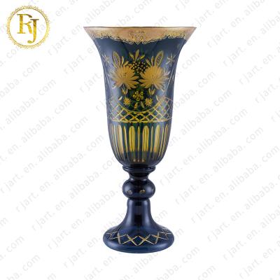 China Glass and Crystal Full Gift Europe Dubai Turkey Gold Pattern Glass Vases Decor Flower Muslim Posuda Vases for sale