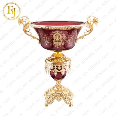 China European Uzbekistan Golden Tajik Glass Pattern Skidki Idishlar Muslim Metal Glass Fruit Dish Chinni Posuda Foot Bowl Muslim Ceramic Foot Bowl for sale