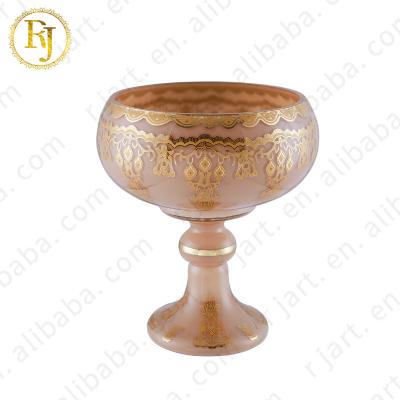 China Gold Viable Full Glass Pattern Gift Dubai Kazak Uzbekistan Idishlar Muslim Fruit Bowl Dish Plates Footed Fruit Bowl Set Chinni Posuda for sale