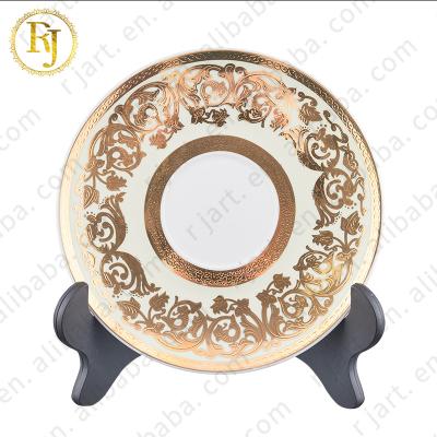 China Traditional High End Muslim Villa Decoration Uzbekistan Embossed Gold Skidki Idishlar Posuda Dish Set Ceramic Plate Dish Dishes Set for sale