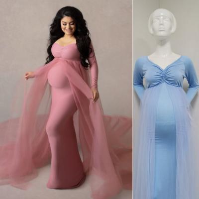 China Wholesale Cotton Elegant Patchwork Stretch Clothing Radiation Protection Pregnant Women Tulle Maternity Dress Long for sale