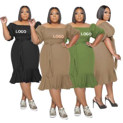 China New Design 2022 Viable Trend Plus Size Curve Short Sleeve Fishtail Midi Dress 4x Cute Dress for sale