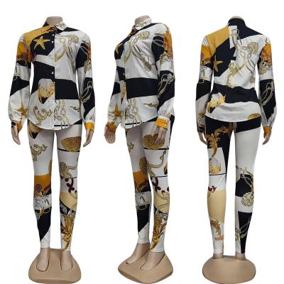 China Anti-pilling Time to Shine Wholesale Autumn Printed Long Sleeve Shirt Pants Fall Women's 2pcs Set Set for sale