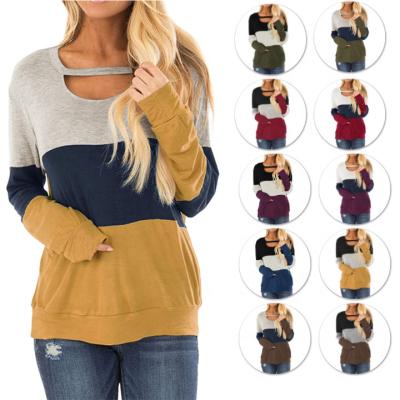 China Chic Long Sleeve Tunic Anti-wrinkle Casual Women's Loose Fit Tops Color Block Cutout Women Sweatshirt for sale