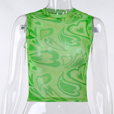 China Europe&the United States Summer Popular QUICK DRY Women 2021 Sleeveless Round Necks Gauze Printed Vest Top Women for sale