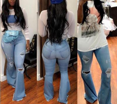 China Best Seller Breathable Flared Pants HOBISH Ripped Fashionable Denim Pants High Waist Jeans for sale