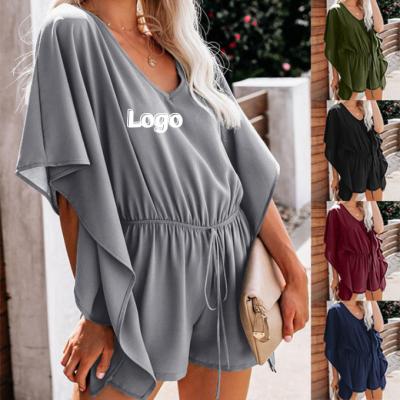 China Anti-pilling Wholesale Picks High Quality Women's V-Neck Romper Elegant Drawstring Waist Shorts Jumpsuit for sale