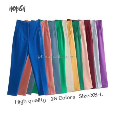 China Anti-wrinkle New Arrivals Pure Colors 28 High Waist Cropped Pants Fit Straight Leg Chino Pants Crop Pants For Women Casual for sale