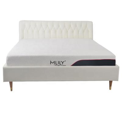 China Foldable High Quality White Wooden King Size Fabric Bedframe With Mattress for sale