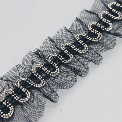 China Machine Made Black Elastic Chain Trimmings Elastic Color Mesh Basic Lace Trim for sale