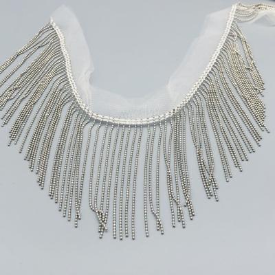 China Machine made ball chain fringes tassel design decoration on sweater ball chain trimmings warm seling stylish trimings for sale