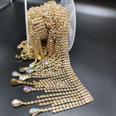 China Machine Made Luxury Crystal Rhinestone Fringe Rhinestone Trim Brass Cup Chain For Wedding Dress Material Crystal for sale