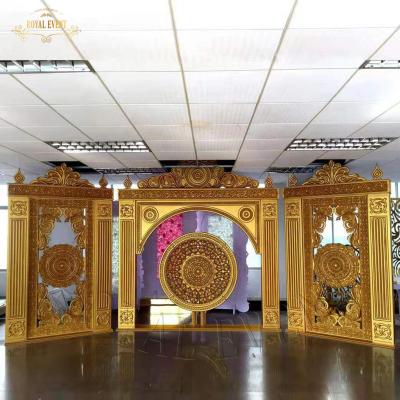 China Wedding Royal 3D Event /party Carving Gold Acrylic PVC Wedding Backdrop Stage Design For Wedding Decorations for sale