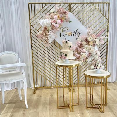 China Wedding Event /party Decorative Shining Stainless Steel Backdrop Gold Frame Flower Shelf Wedding Stand for sale