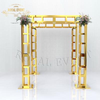 China Popular Outdoor Square Flower Wall Backdrops Gold Stainless Steel Metal Backdrop For Reception for sale