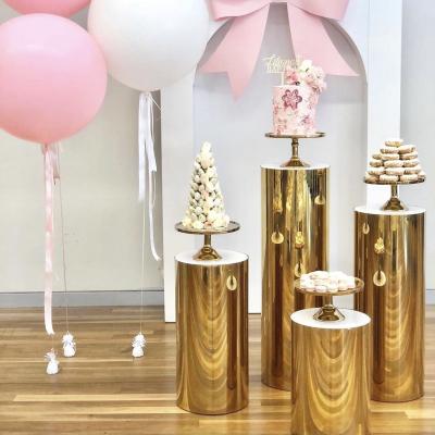 China Fancy wedding event /party acrylic mirror centerpiece stands cheap wedding pillar gold pedestal for sale