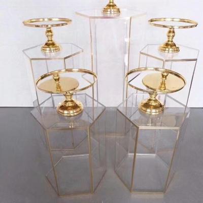 China Wedding Event Pentagon /party Pedestal Wedding Pedestal Acrylic Transparent Pedestal Set Clear Cake Stand for sale