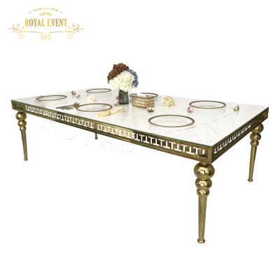 China Modern Elegant Hotel Furniture Carving Stainless Steel Gold Side Glass Console Table For Wedding for sale