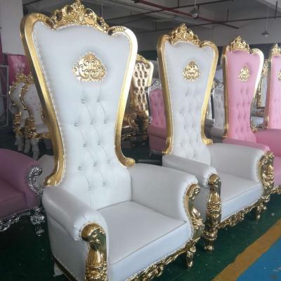 China Cheap Luxury Royal King EUROPEAN Throne Wooden Queen Chaise Chairs For Wedding Event for sale