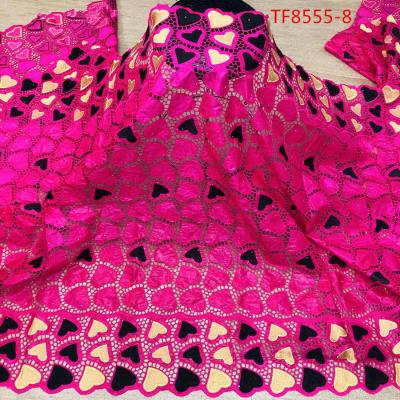 China Viable fuchsia riche dresses bazin lace fabric nigeria bazin fabric african brocade 5yards for sale