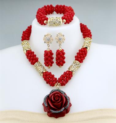 China Beautiful Red Color CLASSIC Party Jewelry Sets Fashion Beads Jewelry Sets Big Price Small for sale