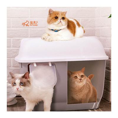 China PETCOME Sustainable Factory Double Layer Hot Selling Plastic Pink Large Size Enclosed Cat Litter Box With Small Corridor for sale