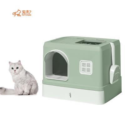 China Wholesale Viable Pet Toilet Small Square PETCOME Splash Proof Drawer Cute Closed Type Cat Litter Box for sale